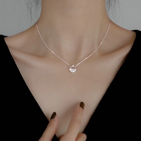 Alloy Pendant Necklace Semi Circle D Shaped With Sparkling Zircon Minimalist Clavicle Chain For Women