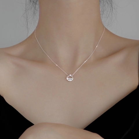 Alloy Pendant Necklace Semi Circle D Shaped With Sparkling Zircon Minimalist Clavicle Chain For Women