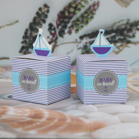 Geschenkbox Papier Karton Nautisches Segelthema Für Babyparty Geburtstag Blau Weiß Gestreift
