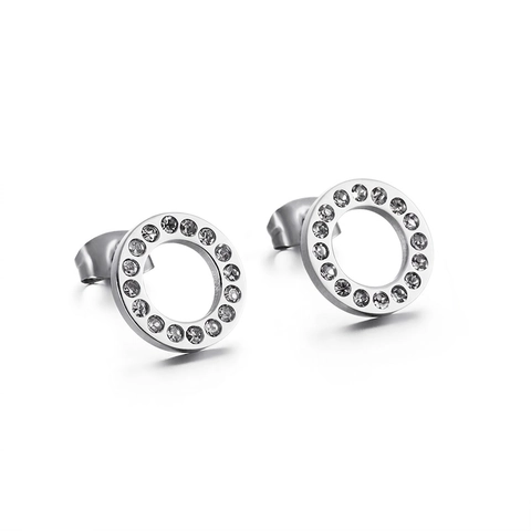 Hollow Round Stud Earrings Titanium Steel Cubic Zirconia Minimalist Geometric Daily Fashion Jewelry For Women Men