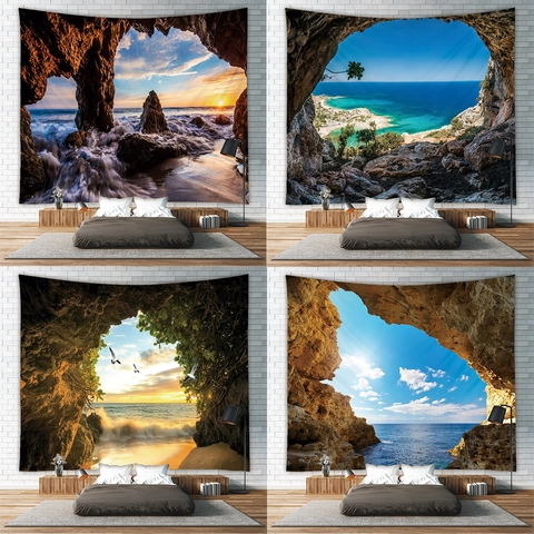 Arazzo Da Parete Con Vista Mare E Spiaggia Poliestere Paesaggio Tramonto Sfondo Per Soggiorno Camera Da Letto Ufficio Mediterraneo
