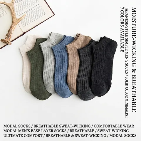 Men Low Cut Ankle Socks Ribbed Cotton Blend Breathable Odor Resistant Casual Solid Color Low Top Footwear Accessories