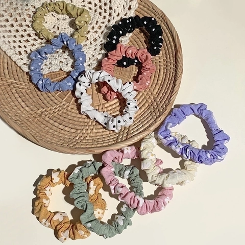 Hair Scrunchies Fabric Elastic Polka Dot Floral Daisy Retro French Style Ponytail Holder Hair Ties For Women Girls