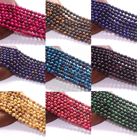 Natural Tiger Eye Stone Round Loose Beads Colorful Polished Cat Eye Effect For DIY Jewelry Making Bracelets Necklaces