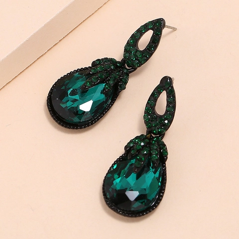 Boucles Doreilles Pendantes Goutte Deau Vintage Cristal Vert Émeraude Strass Alliage Bijoux Femmes Boho