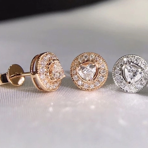 Heart Shaped Halo Stud Earrings Copper Cubic Zirconia Shiny Minimalist Jewelry For Women