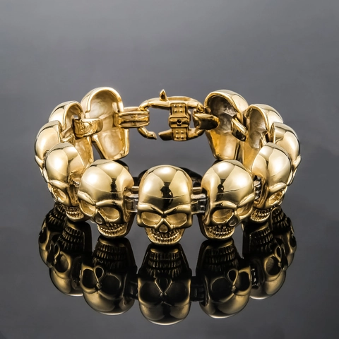 Bracciale Teschio In Acciaio Inossidabile Punk Gothic Catena A Maglie Grosse Per Uomo