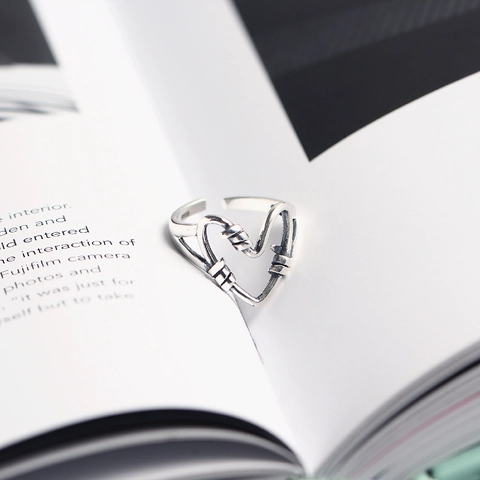 925 Sterling Silber Herz Ring Vintage Dornendraht Herzform Verstellbar Retro Punk Schmuck Für Damen