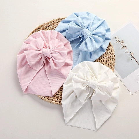 Baby Turban Hat Breathable Knit Fabric Large Bow Soft Stretchy Indian Beanie For Newborns Infants