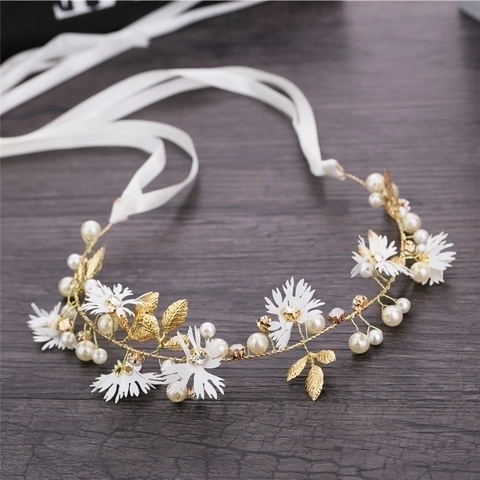 Enredadera De Pelo De Novia Margaritas Cristal Perla Artificial Boda Diadema Cinta Accesorios