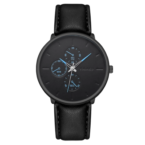 Fashion Men Quartz Watch Leather Strap Alloy Case Three Dial Display Business Casual Elegant Timepiece