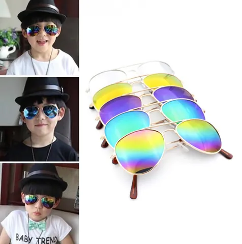 Lunettes De Soleil Aviateur Pour Enfants Monture En Métal Verres Miroir Protection UV Double Pont Classique Garçons Filles