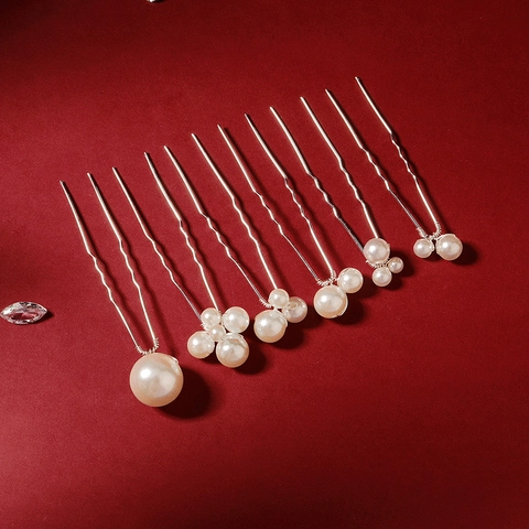 Elegant U-Shaped Hair Sticks Faux Artificial Pearl Rhinestone Alloy Handmade Wedding Bridal French Style Hair Accessories For Women