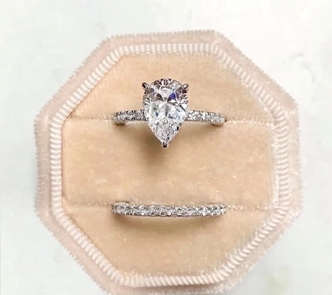 Birnenschliff Zirkonia Legierung Ring Und Pavé Band Für Frauen Verlobung Hochzeit Schmuck