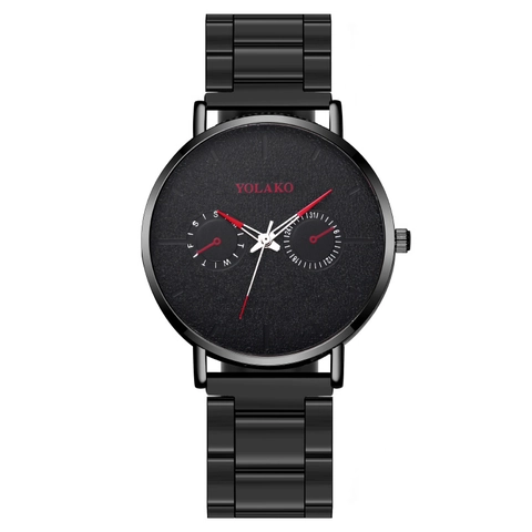Men's Fashion Ultra Thin Quartz Watch With Metal Steel Strap Dual Dial Business Casual Wristwatch
