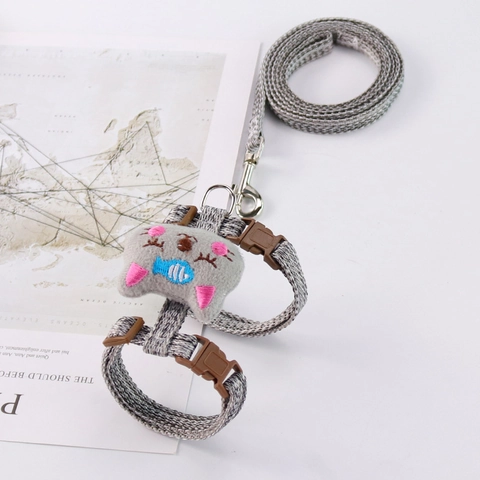 Cat Harness And Leash Adjustable H-Style Nylon Webbing Anti-Escape Breathable With Cartoon Plush For Small Pets