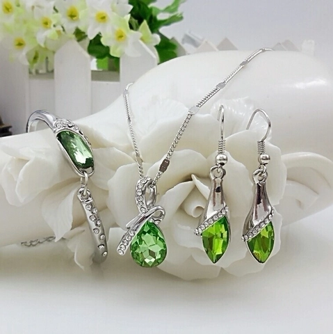 Elegante Collana Orecchini E Bracciale In Cristallo Goccia D'acqua Lega Strass Lacrime D'angelo Gioielli Per Donne Moda