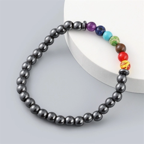 Pulsera Energía Curativa Chakra Piedra Natural Hematita Cuentas Elástica Yoga Meditación Joyería Mujeres Hombres