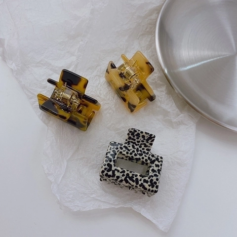 Mini Hair Claw Clip Acetate Square Geometric Hollow Tortoise Shell Leopard Pattern Vintage Hair Accessories For Women Girls