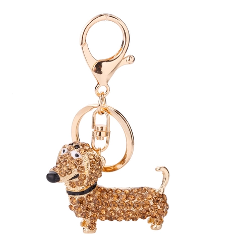 Portachiavi Cane Bassotto Lega Lucida Strass Cristallo Animale Ciondolo Borsa Anello Scintillante Per Donne Ragazze