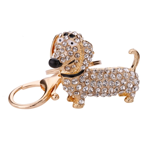 Dackel Hund Schlüsselanhänger Glänzend Legierung Strass Kristall Tier Tasche Anhänger Funkelnder Schlüsselring Damen Mädchen