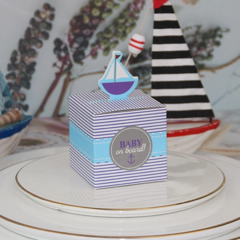 Geschenkbox Papier Karton Nautisches Segelthema Für Babyparty Geburtstag Blau Weiß Gestreift