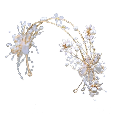 Fascia Da Sposa Oro Lega Fiore Perla Artificial Strass Fatta A Mano Accessori Per Capelli Matrimonio Per Donna