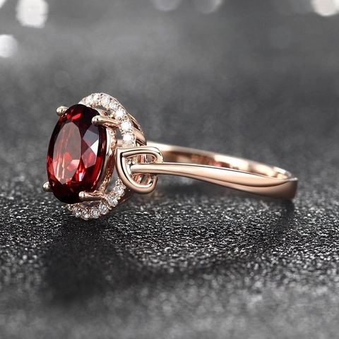 Vintage Oval Red Synthetic Ruby Ring For Women 18K Rose Gold Plated Copper Hollow Heart Adjustable Halo Design