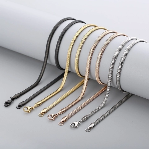 Flat Snake Bone Chain Necklace Stainless Steel Minimalist Hip Hop High Polished Jewelry For Men Women