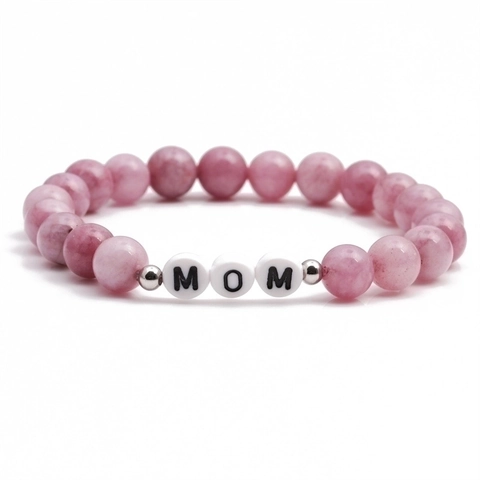 Handmade Natural Stone Beaded Bracelet With MOM MAMA Letter Beads Pink Natural Stone Bracelet For Mother Day Women Jewelry Gift