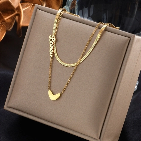 Collar de Cadena Irregular de Acero Inoxidable Chapado en Oro de Diseño de Nicho Colgante de Corazón Estrella Cara Sonriente Joyería de Moda para Mujer