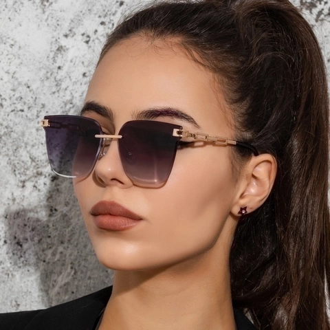 Lunettes De Soleil Sans Monture Mode Femme Branches Chaîne En Métal Verres Dégradés Protection UV Voyage Tendance