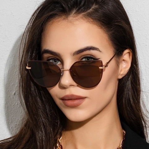 Cat-Eye-Sonnenbrille Großer Rahmen Damen Mode Vintage Metall Kupferlegierung Farbverlauf Gläser UV-Schutz Brillen
