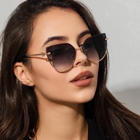 Cat-Eye-Sonnenbrille Großer Rahmen Damen Mode Vintage Metall Kupferlegierung Farbverlauf Gläser UV-Schutz Brillen