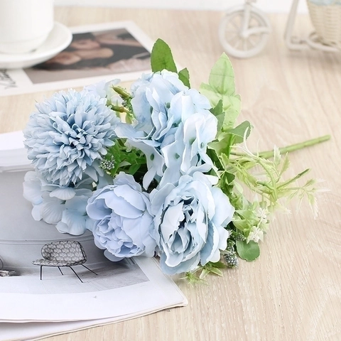 Artificial Peony Bouquet Silk Flower Faux Mixed Floral Arrangement For Home Living Room Table Wedding Party Decor Centerpiece