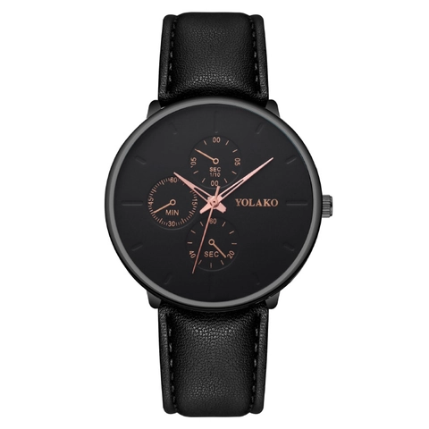 Fashion Men Quartz Watch Leather Strap Alloy Case Three Dial Display Business Casual Elegant Timepiece