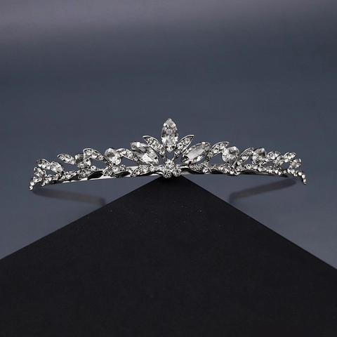 Silver Zircon Rhinestone Tiara Crown Bridal Hair Accessories Hollow Leaf Headband For Wedding Birthday Party Women