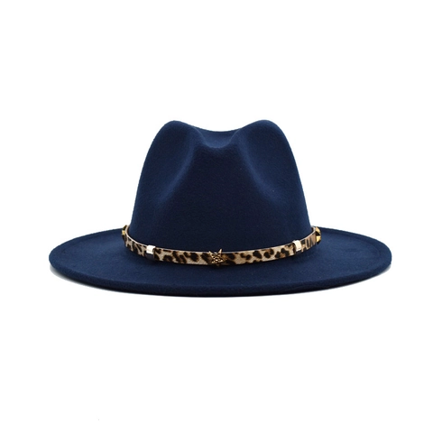 Fedora Hat Wide Brim Cotton Polyester Felt Leopard Print Band Gold Star Buckle Vintage Jazz Style For Women Men