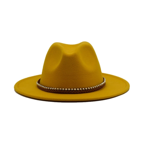 Καπέλο Fedora Με Φαρδύ Γείσο Για Άνδρες Και Γυναίκες Vintage Jazz Τσόχα Διακόσμηση Χρυσή Αλυσίδα Πλεγμένο Σχοινί