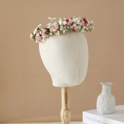 Bohemian Flower Wreath Headband Artificial Fabric Rose Crown With Ribbon Adjustable Bridal Wedding Photography For Women