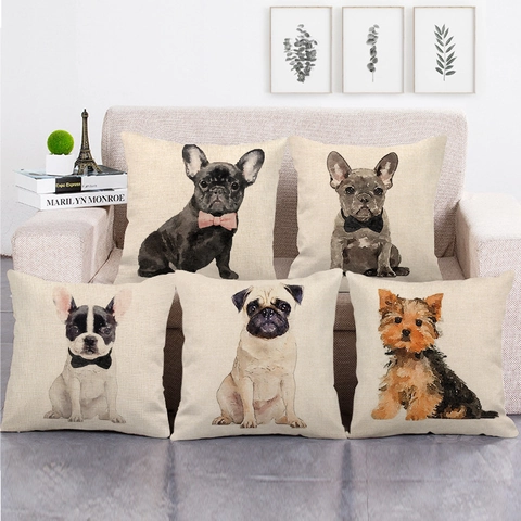 Aquarell Hund Tier Druck Leinen Kissenbezug Quadratisch Dekorativ Sofa Kissenhülle Home Deko