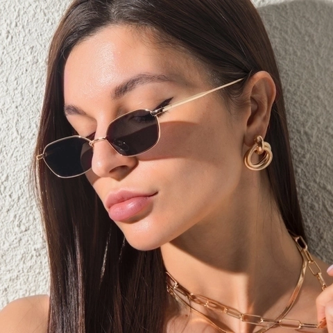 Small Frame Polygonal Sunglasses Retro Metal Frame UV400 Protection Trendy Hexagon Rectangle Eyewear For Men Women