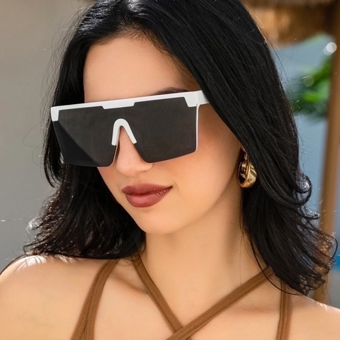 Oversized Vierkante Zonnebril PC Frame UV400 Bescherming Halve Rand Flat Top Trendy Streetwear Voor Heren Dames