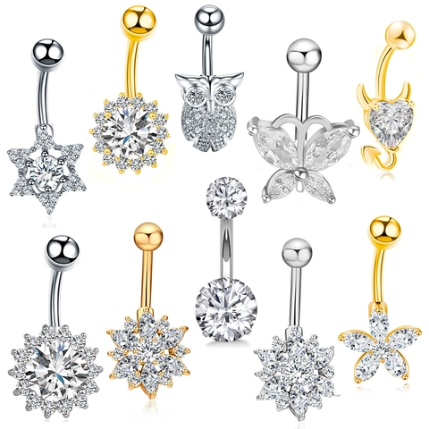 Belly Button Ring Surgical Stainless Steel Zircon Heart Butterfly Owl Navel Body Piercing Jewelry For Women Girl