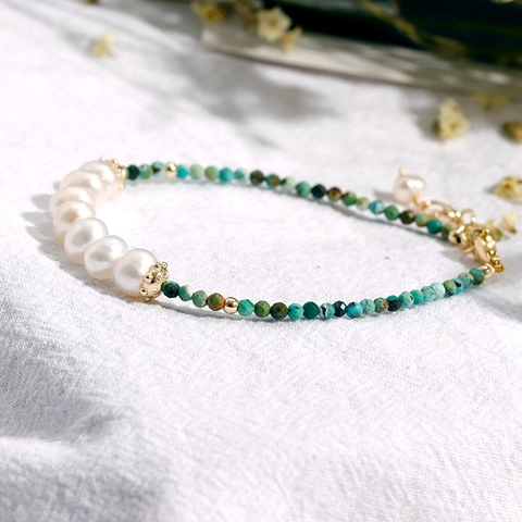 Süßwasserperle Türkis Facettierte Perlenarmband Vergoldet Verstellbare Kette Schmuck Für Damen Minimalistisch Boho Stil