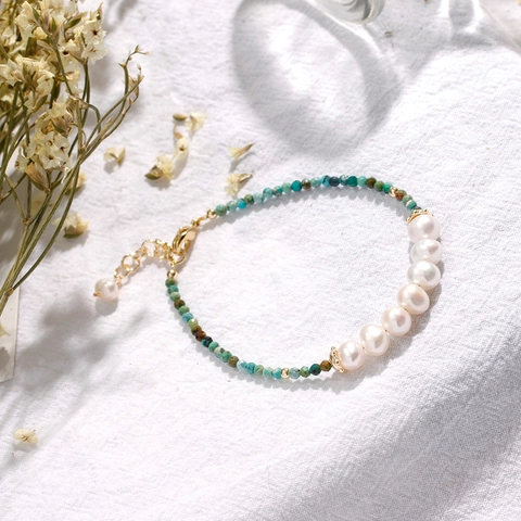 Süßwasserperle Türkis Facettierte Perlenarmband Vergoldet Verstellbare Kette Schmuck Für Damen Minimalistisch Boho Stil