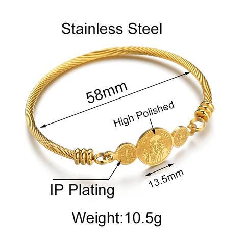 Roestvrijstalen Kabeldraad Manchetarmband Levensboom Hart Ster San Benito Religieuze Medaille Gedraaide Armband Sieraden