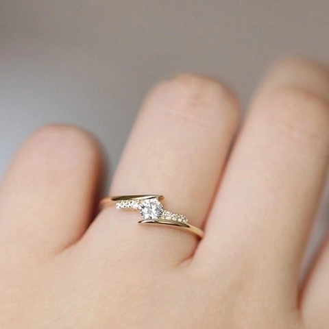 Anillo De Cobre Elegante Para Mujer Con Circonita Cúbica Redonda Diseño Cruzado Retorcido Joyería De Moda Minimalista Boda Fiesta