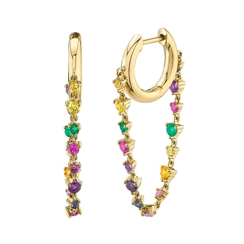 Orecchini Huggie Con Frangia A Catena In Zirconia Colorata Con Perno In Argento Rame Gioielli Di Moda Per Donna