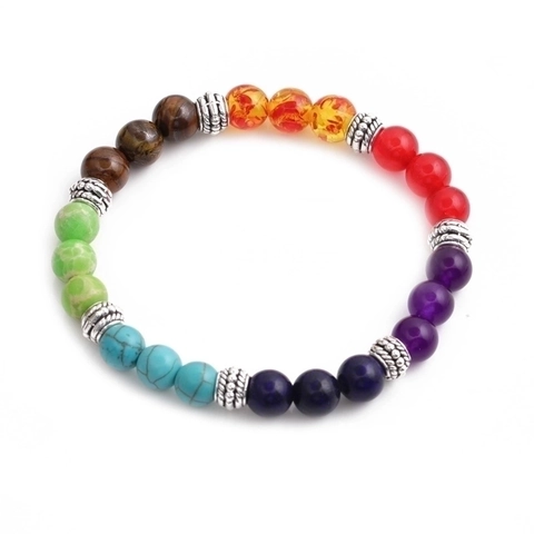 Bracciale Guarigione 7 Chakra Perle In Pietra Naturale Agata Ametista Yoga Meditazione Gioielli Elastici Per Uomo Donna